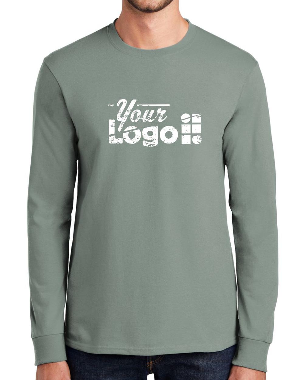 Port & Company L/S Essential Custom T-Shirt, color: Stonewashed Green