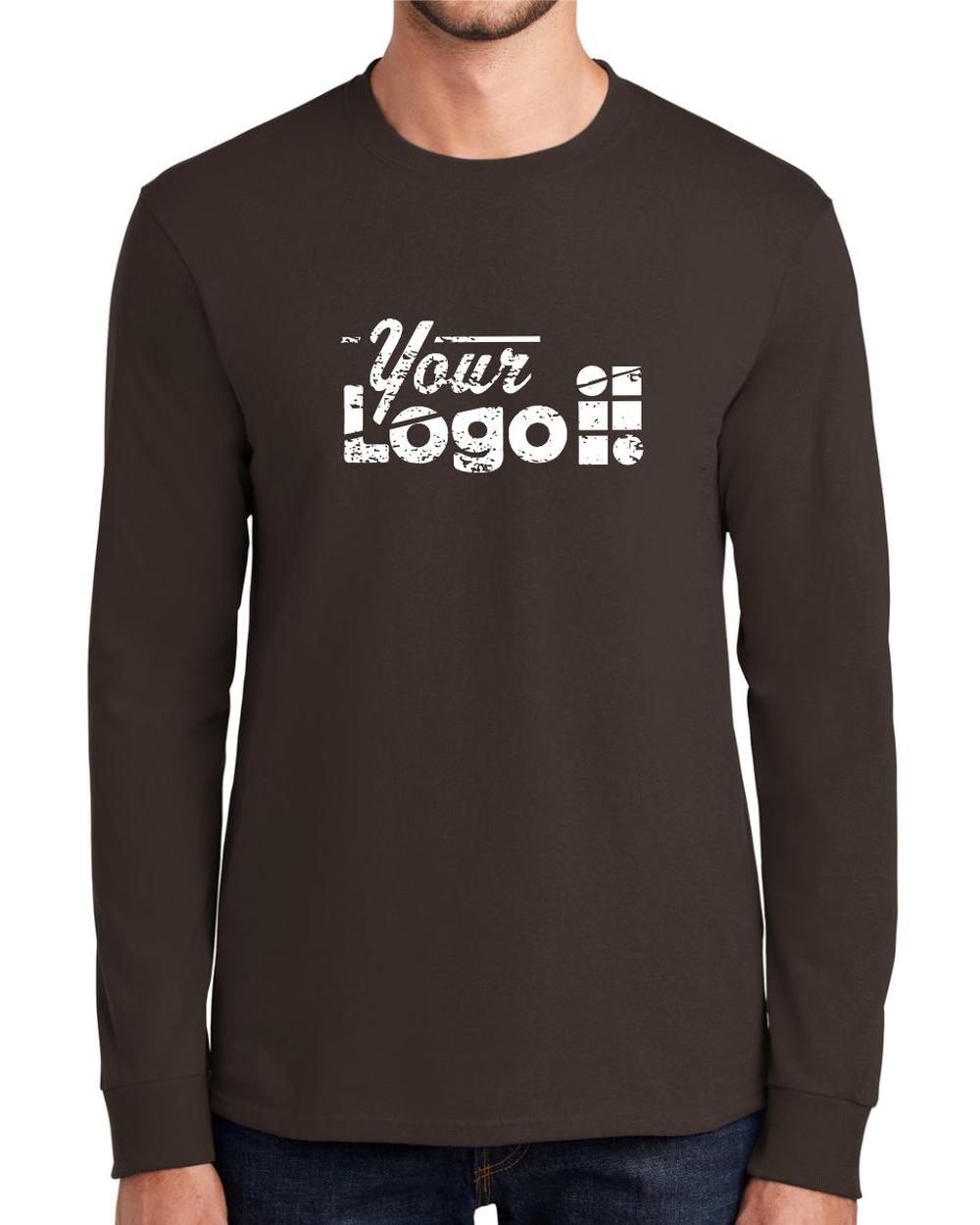 Port & Company L/S Essential Custom T-Shirt, color: Dark Chocolate Brown