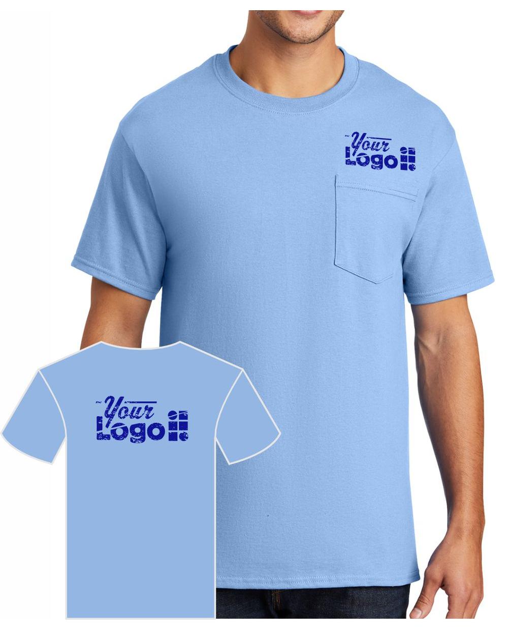 Port & Company S/S Cotton Pocket Custom T-Shirt, color: Light Blue