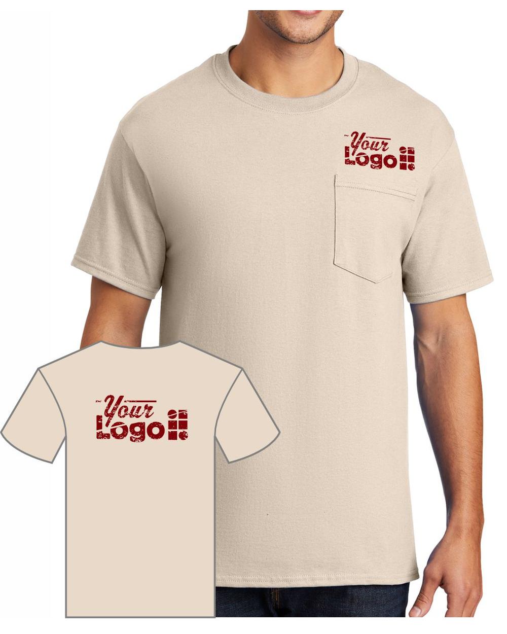 Port & Company S/S Cotton Pocket Custom T-Shirt, color: Natural