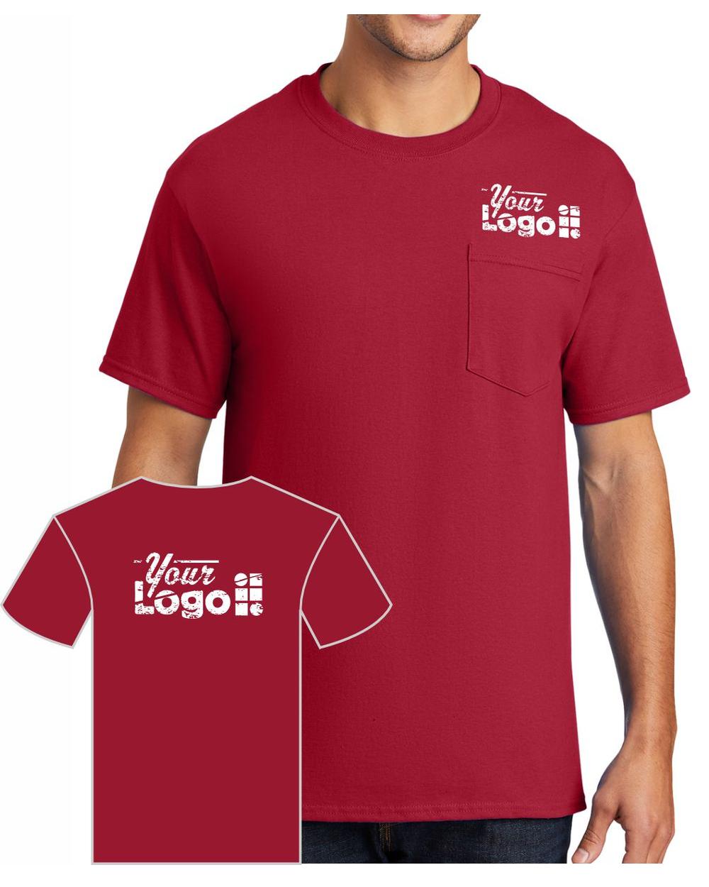 Port & Company S/S Cotton Pocket Custom T-Shirt, color: Red