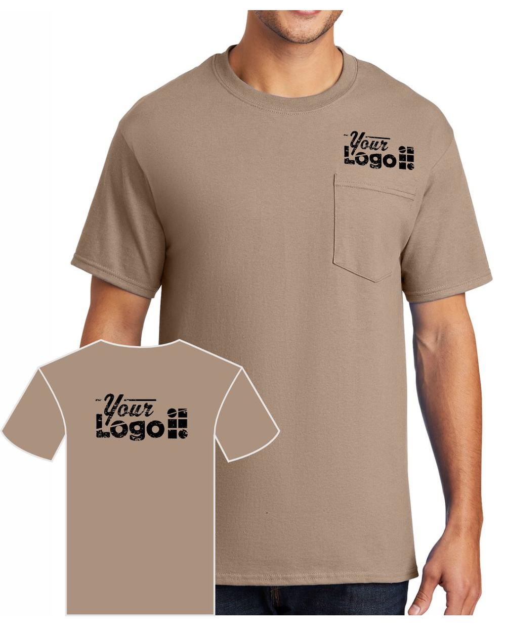 Port & Company S/S Cotton Pocket Custom T-Shirt, color: Sand