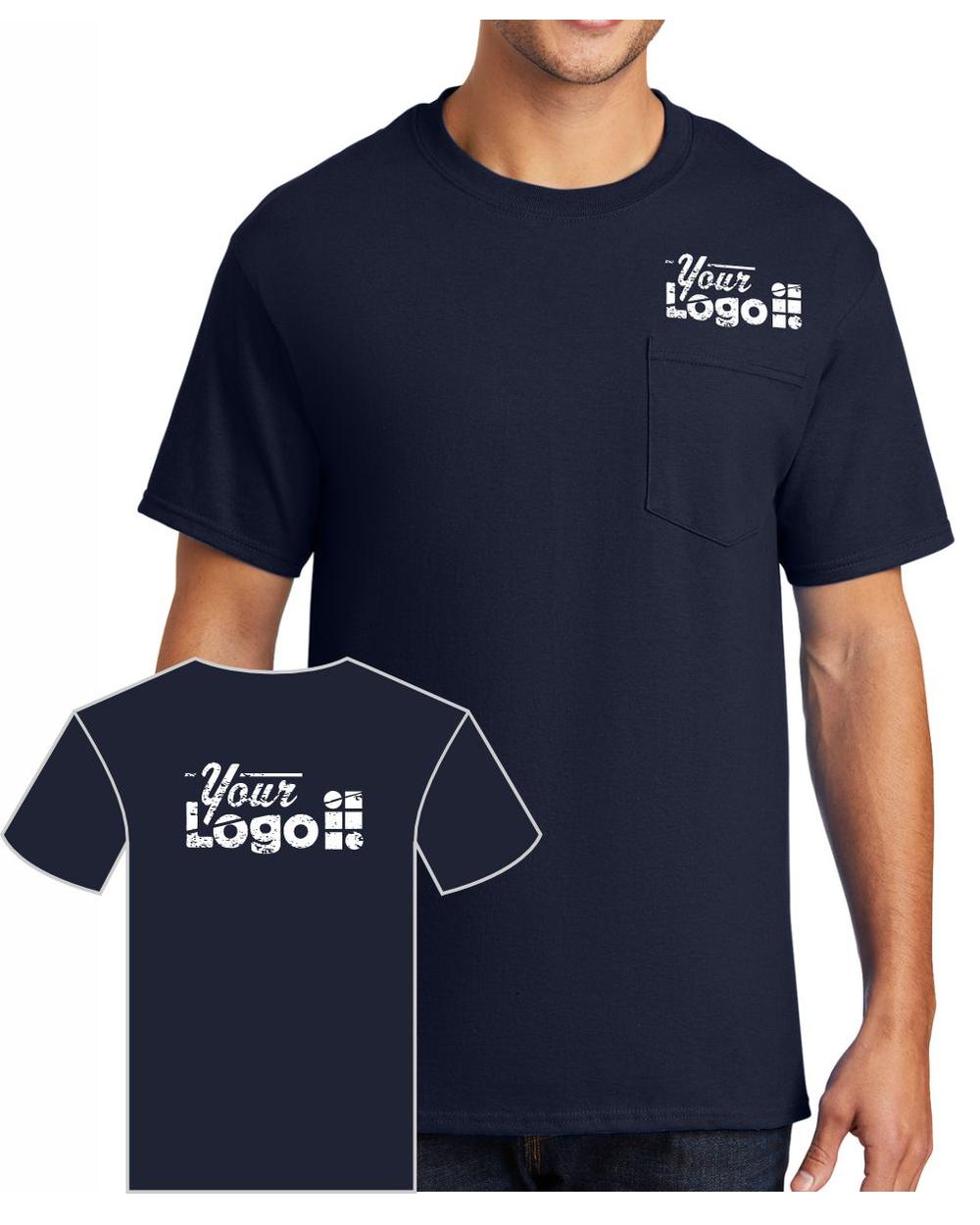 Port & Company S/S Cotton Pocket Custom T-Shirt, color: Deep Navy