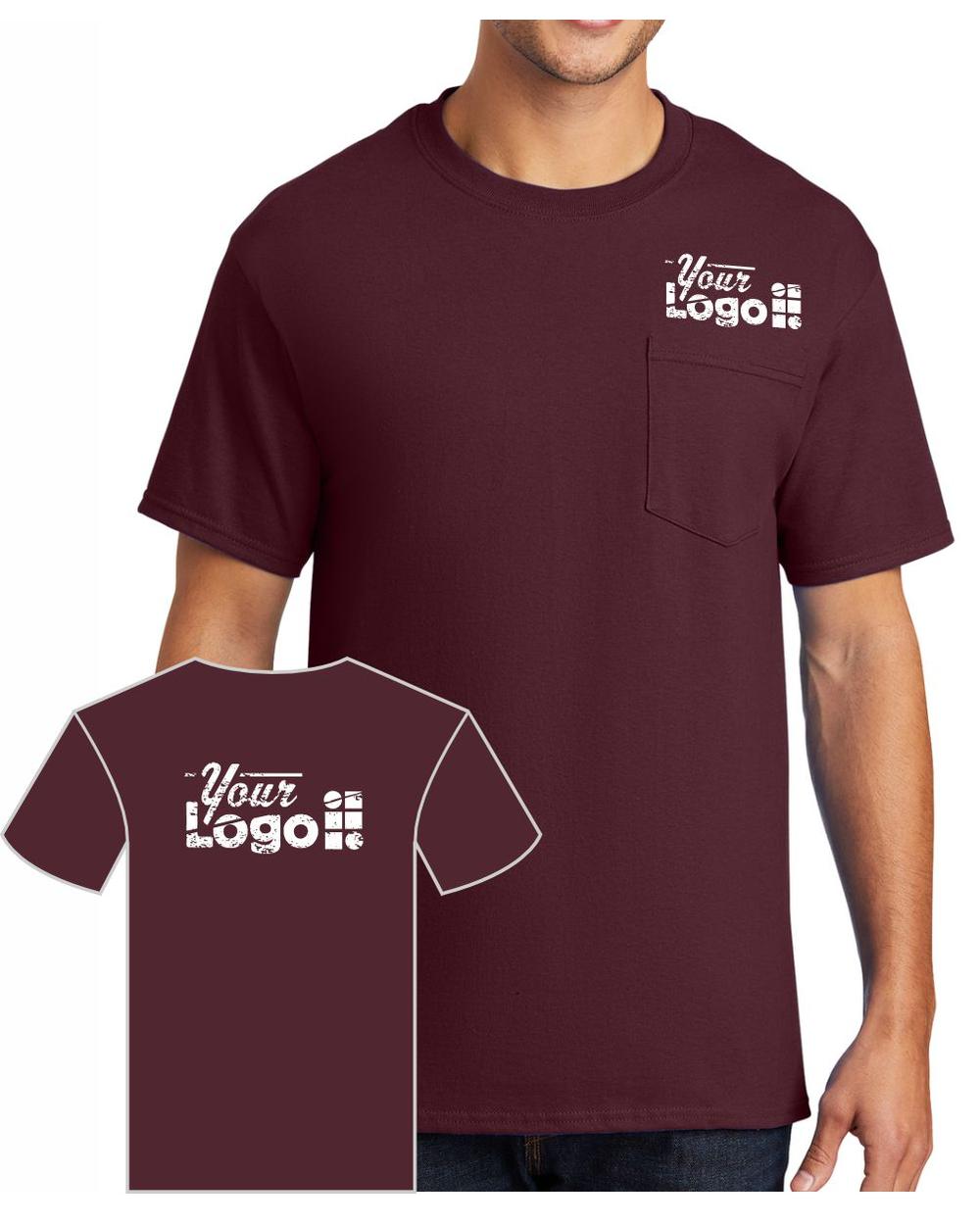 Port & Company S/S Cotton Pocket Custom T-Shirt, color: Athletic Maroon