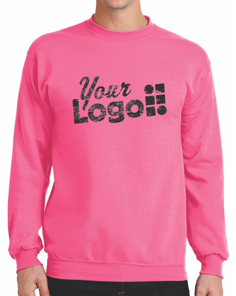 Port & Company Core Fleece Crewneck Custom Sweatshirt, color: Neon Pink
