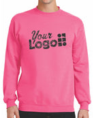 Port & Company Core Fleece Crewneck Custom Sweatshirt, color: Neon Pink