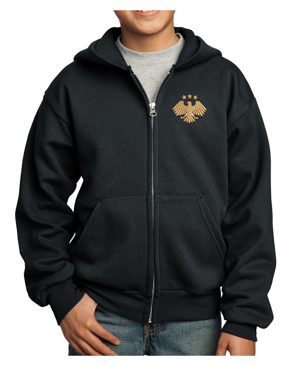 Port & Company Ultimate Full-Zip Syria's New Eagle Hoodie, color: Jet Black