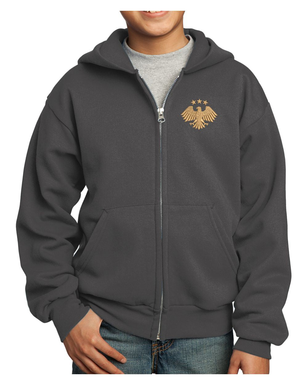 Port & Company Ultimate Full-Zip Syria's New Eagle Hoodie, color: Charcoal