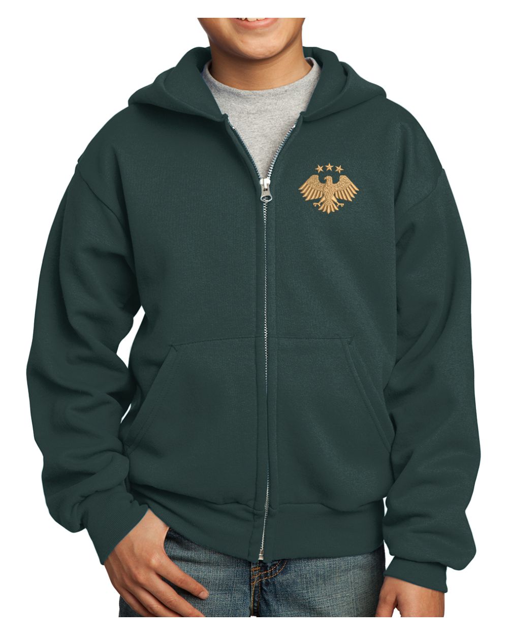 Port & Company Ultimate Full-Zip Syria's New Eagle Hoodie, color: Dark Green