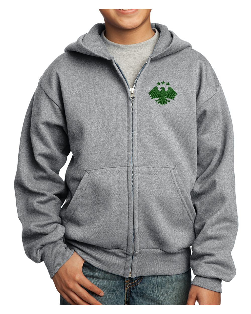 Port & Company Ultimate Full-Zip Syria's New Eagle Hoodie, color: Athletic Heather