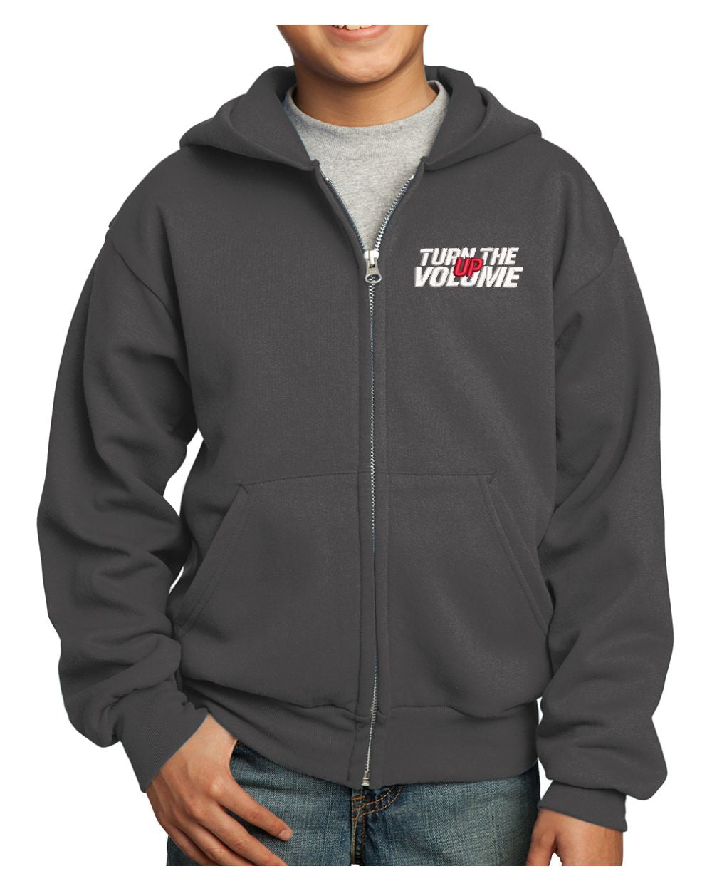 Port & Company Ultimate Full-Zip Turn The Volume Up Hoodie, color: Charcoal