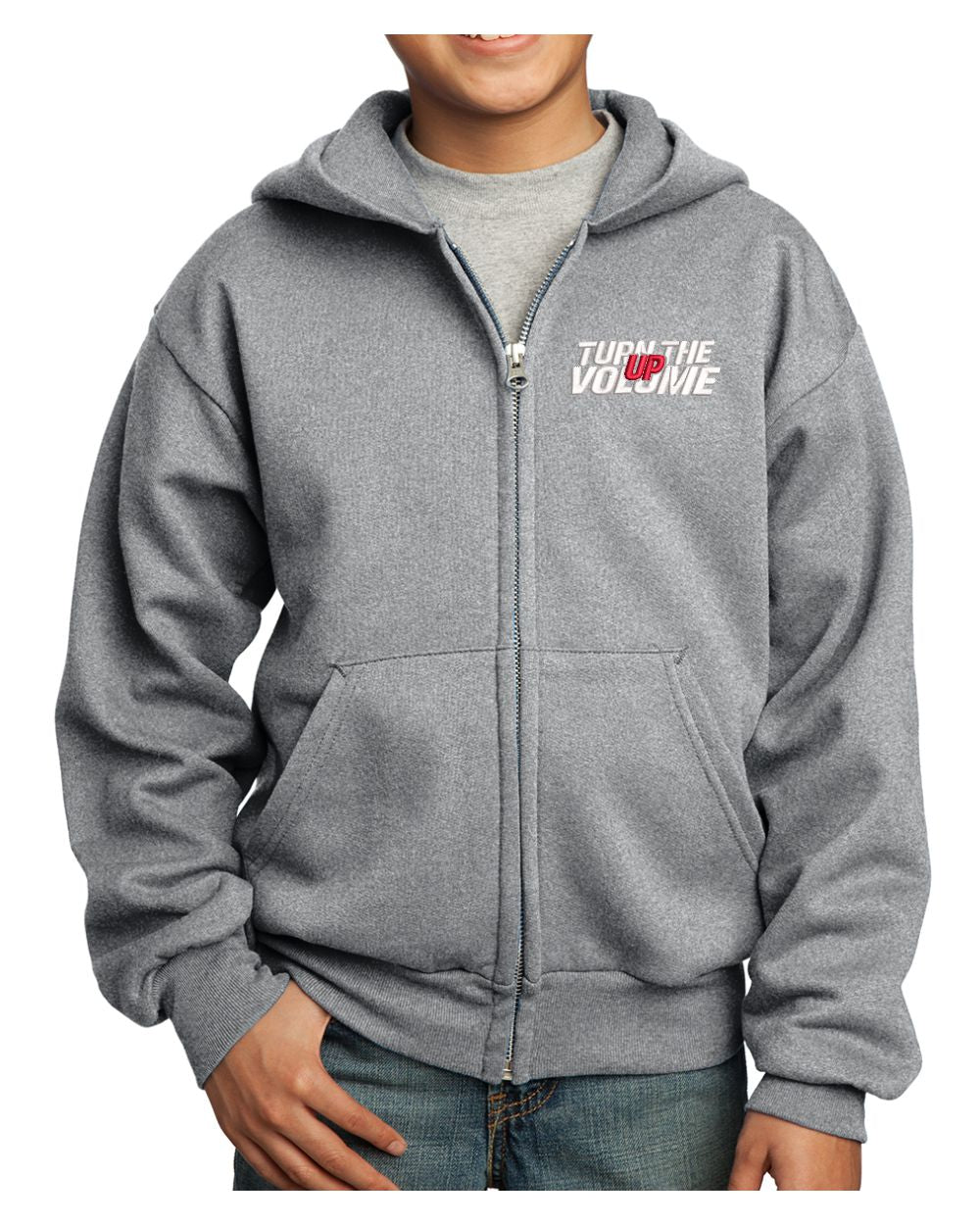 Port & Company Ultimate Full-Zip Turn The Volume Up Hoodie, color: Athletic Heather