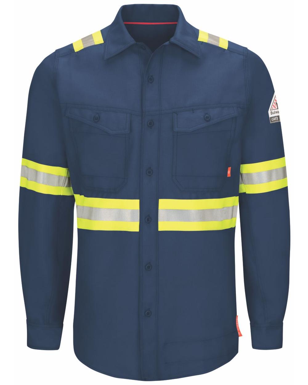 Bulwark L/S IQ Series Endurance Enhanced Visibility Flame Resistant Shirt, color: Navy