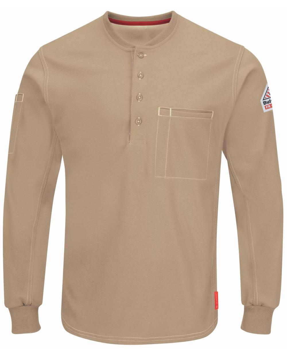 Bulwark L/S IQ Series Comfort Henley Flame Resistant T-Shirt, color: Khaki