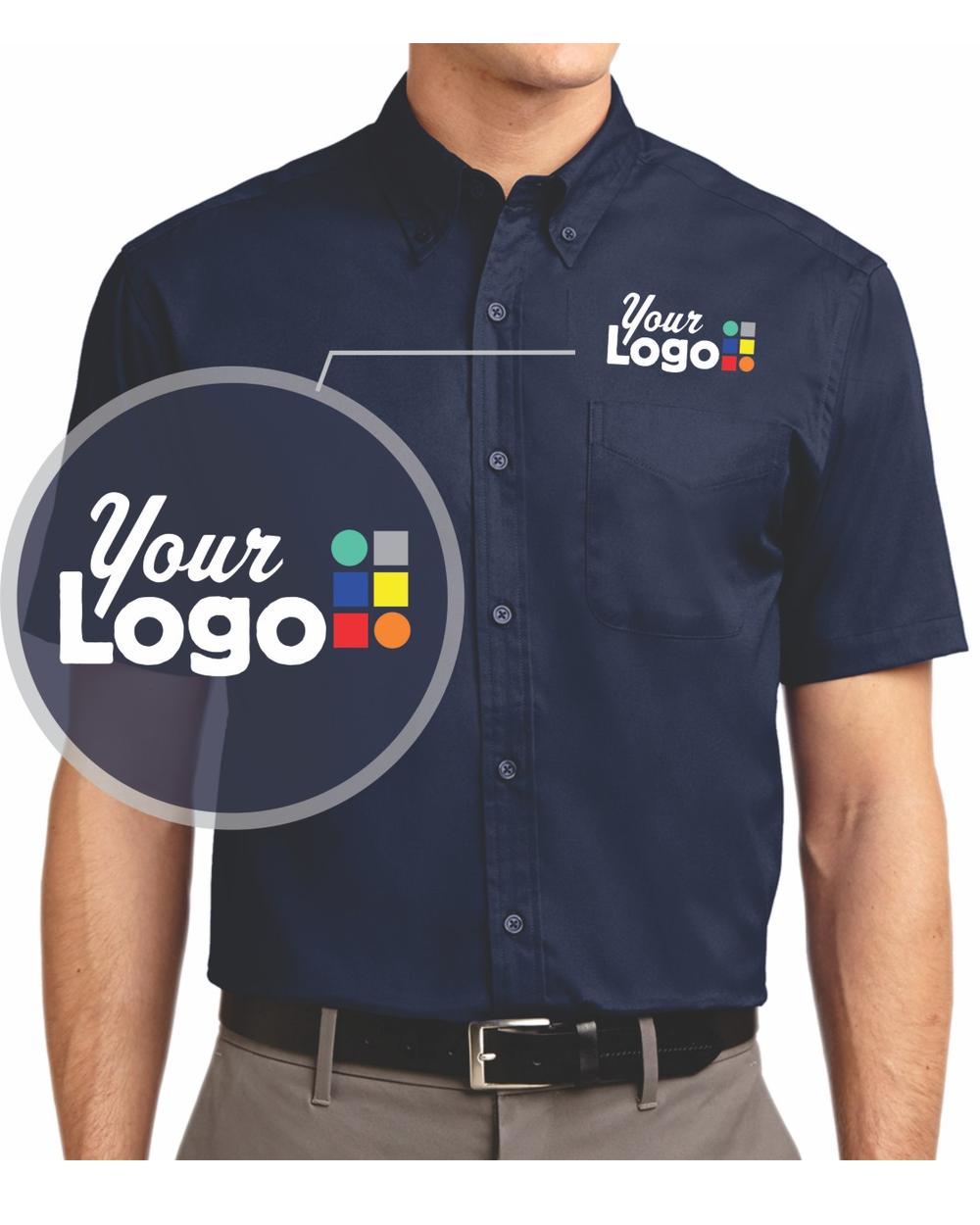 Port Authority S/S Easy Care Custom Shirt, color: Navy/Light Stone