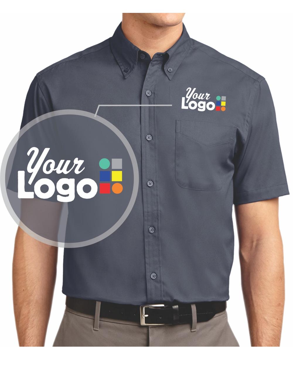 Port Authority S/S Easy Care Custom Shirt, color: Steel Grey/Light Stone