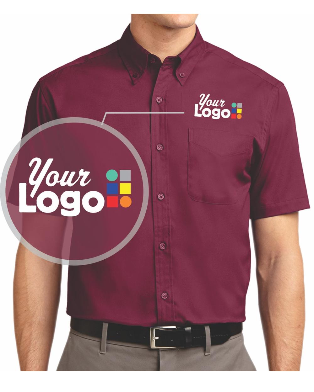 Port Authority S/S Easy Care Custom Shirt, color: Burgundy/Light Stone