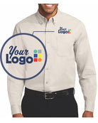 Port Authority L/S Easy Care Custom Shirt, color: Light Stone/Classic Navy