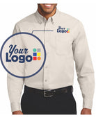 Port Authority L/S Easy Care Custom Shirt, color: Light Stone/Classic Navy