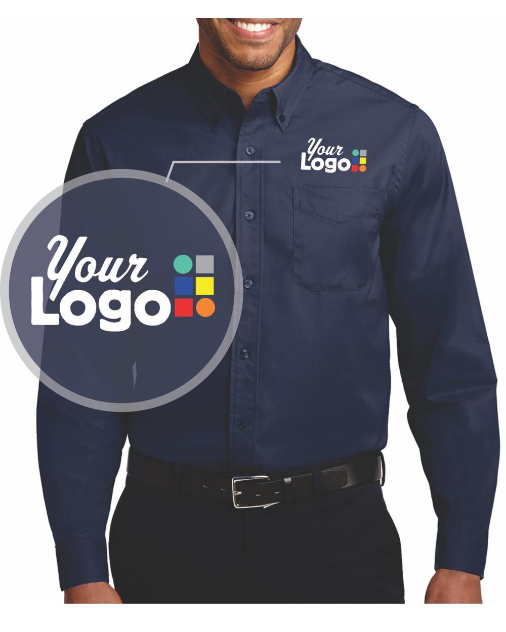 Port Authority L/S Easy Care Custom Shirt, color: Navy/Light Stone