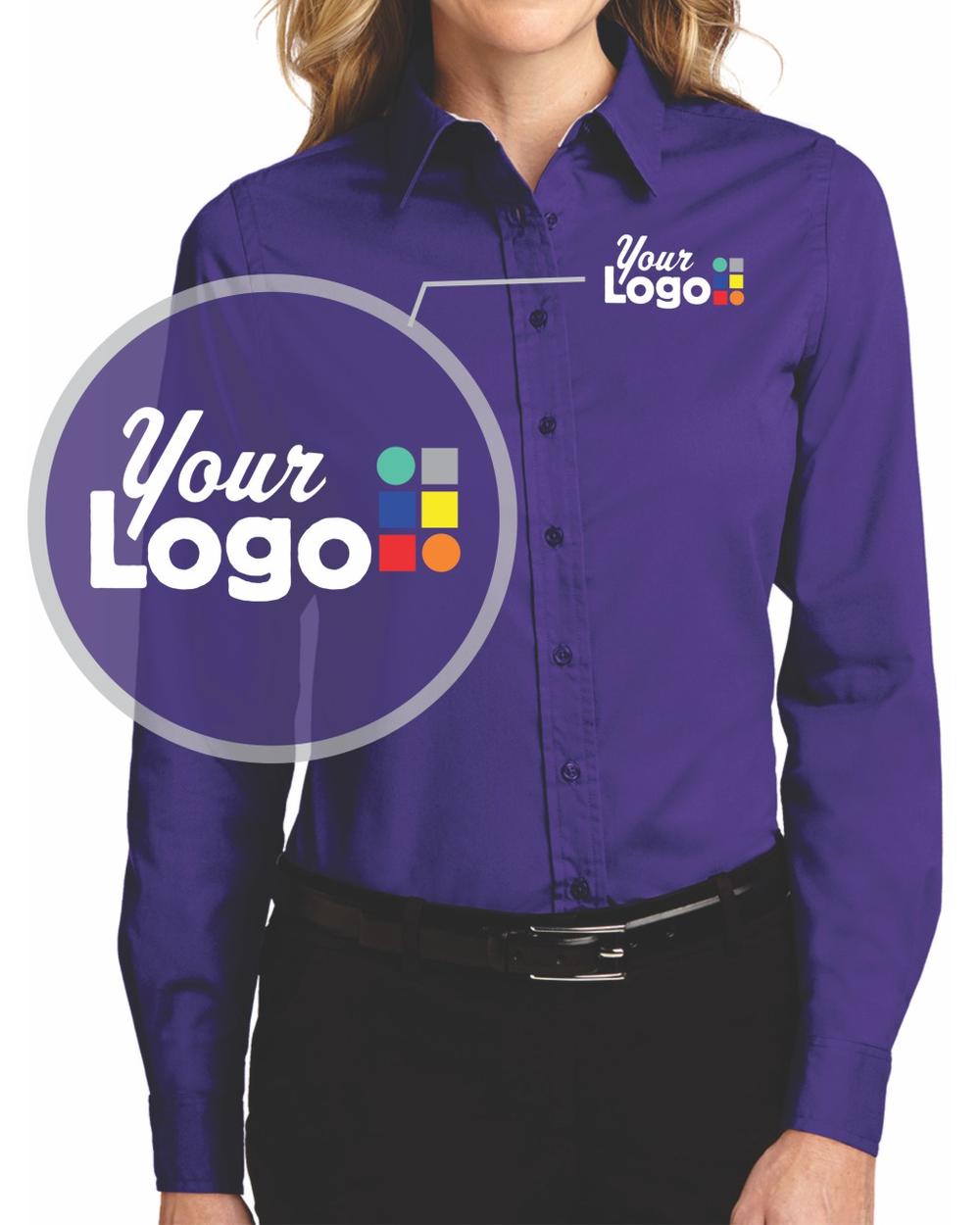 Port Authority L/S Easy Care Custom Shirt, color: Purple/Light Stone