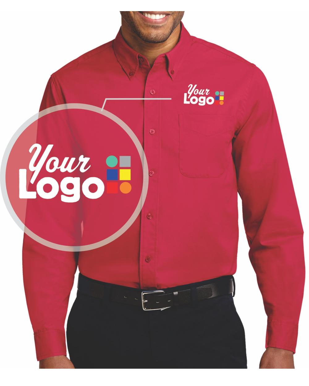 Port Authority L/S Easy Care Custom Shirt, color: Red/Light Stone
