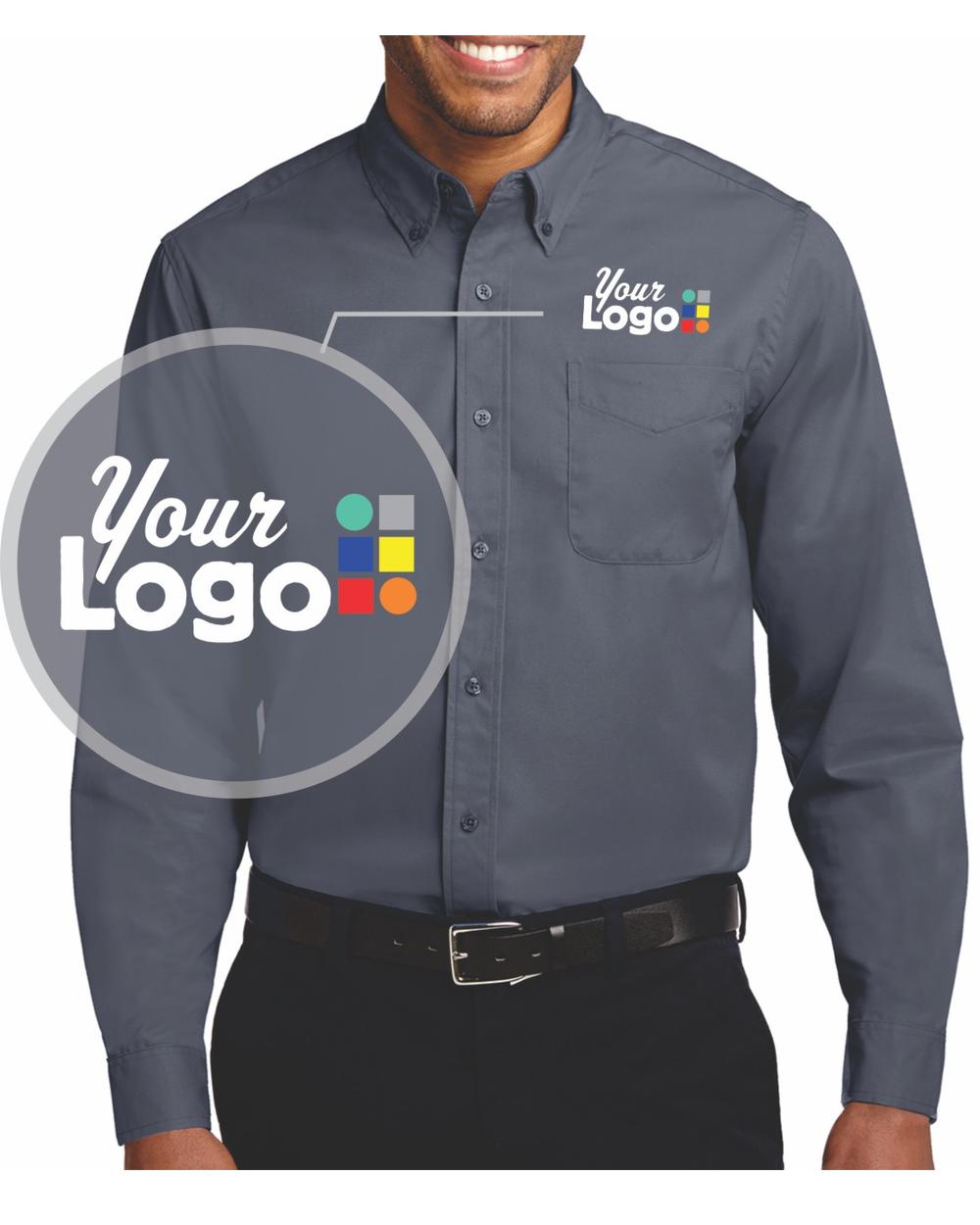 Port Authority L/S Easy Care Custom Shirt, color: Steel Grey/Light Stone