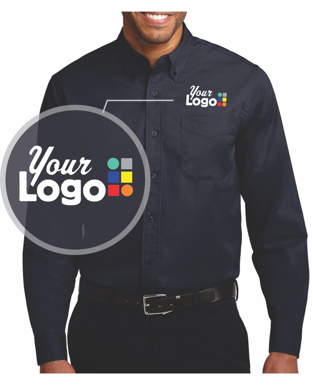 Port Authority L/S Easy Care Custom Shirt, color: Classic Navy/Light Stone
