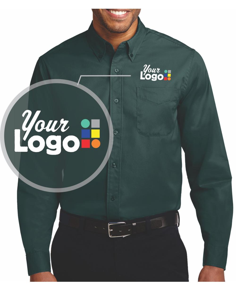 Port Authority L/S Easy Care Custom Shirt, color: Dark Green/Navy