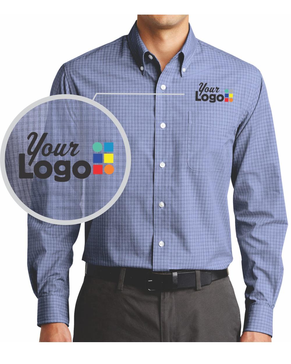 Port Authority L/S Plaid Pattern Easy Care Custom Shirt, color: Navy Plaid