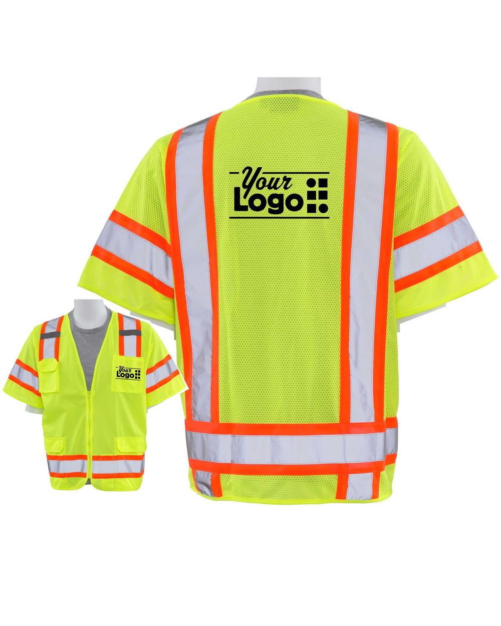 ERB Zip-Front Class-3 Surveyor-2 Hi-Visibility Custom Vest, color: Lime