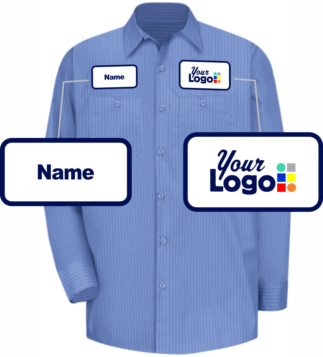 RedKap L/S Stripe Broadcloth Custom Work Shirt, color: Petrol Blue/Navy Stripe