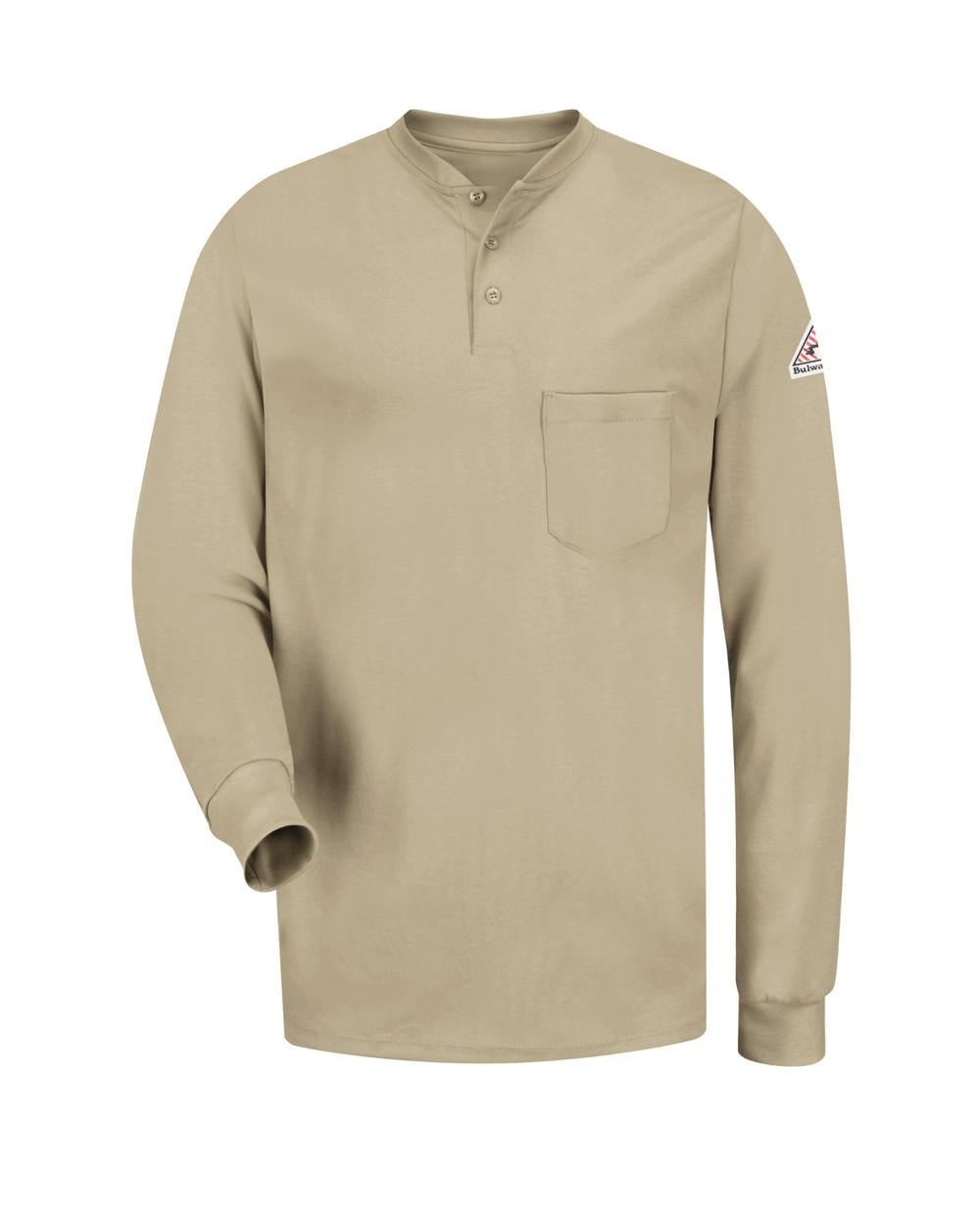 Bulwark L/S Tagless Henley Excel Flame Resistant T-Shirt, color: Khaki