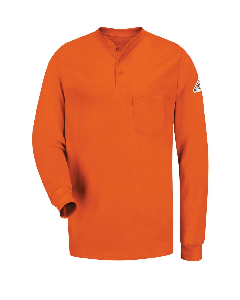Bulwark L/S Tagless Henley Excel Flame Resistant T-Shirt, color: Orange