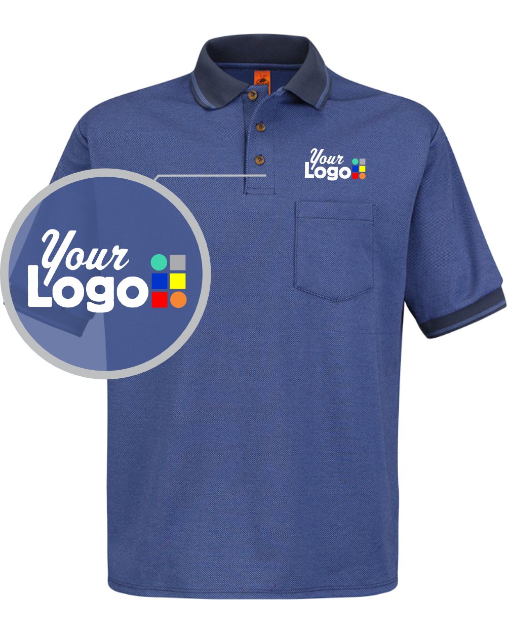 RedKap S/S Performance Knit Twill Custom Golf Shirt, color: Navy/Medium Blue