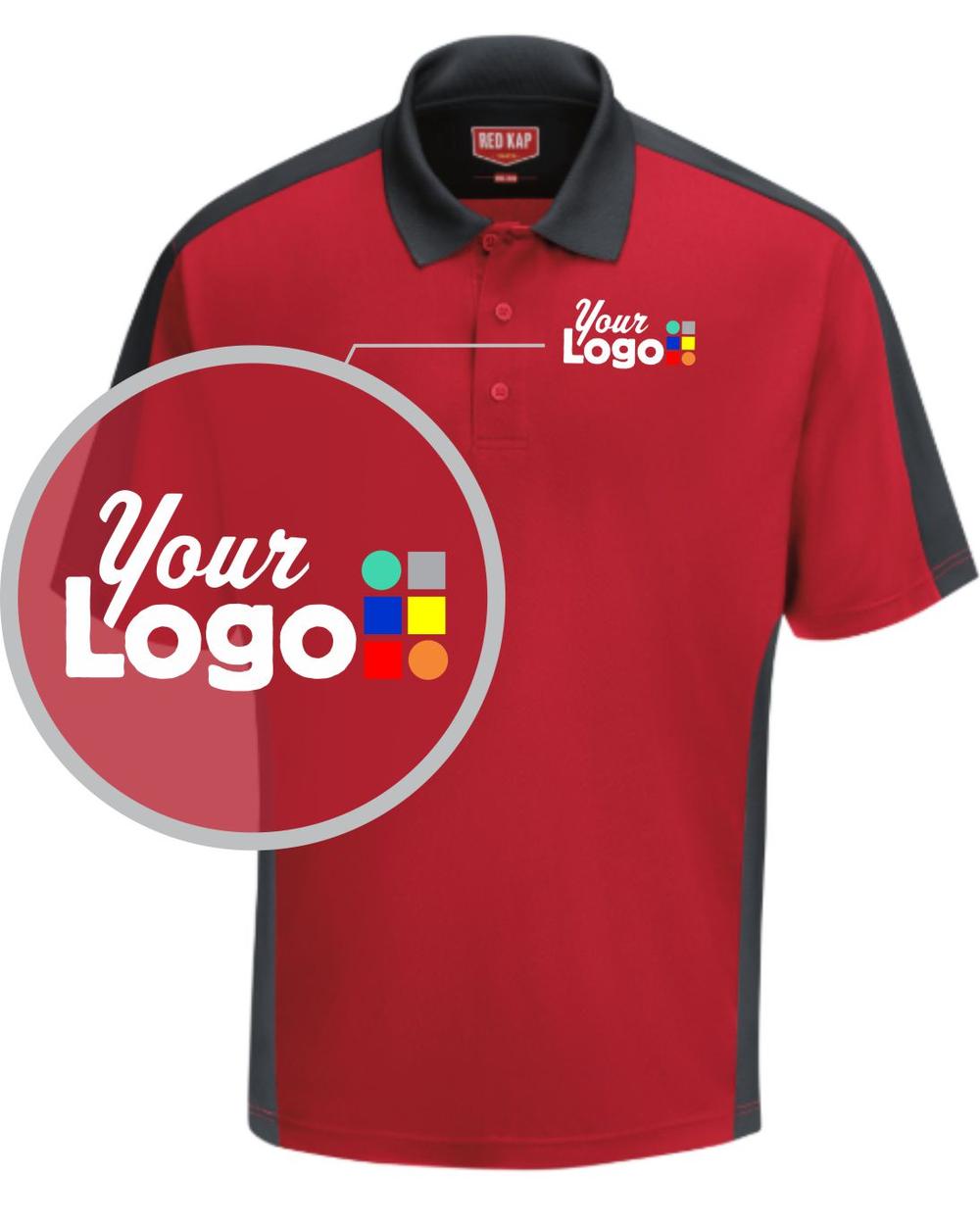 RedKap S/S Tone-Panel Custom Golf Shirt, color: Red/Charcoal