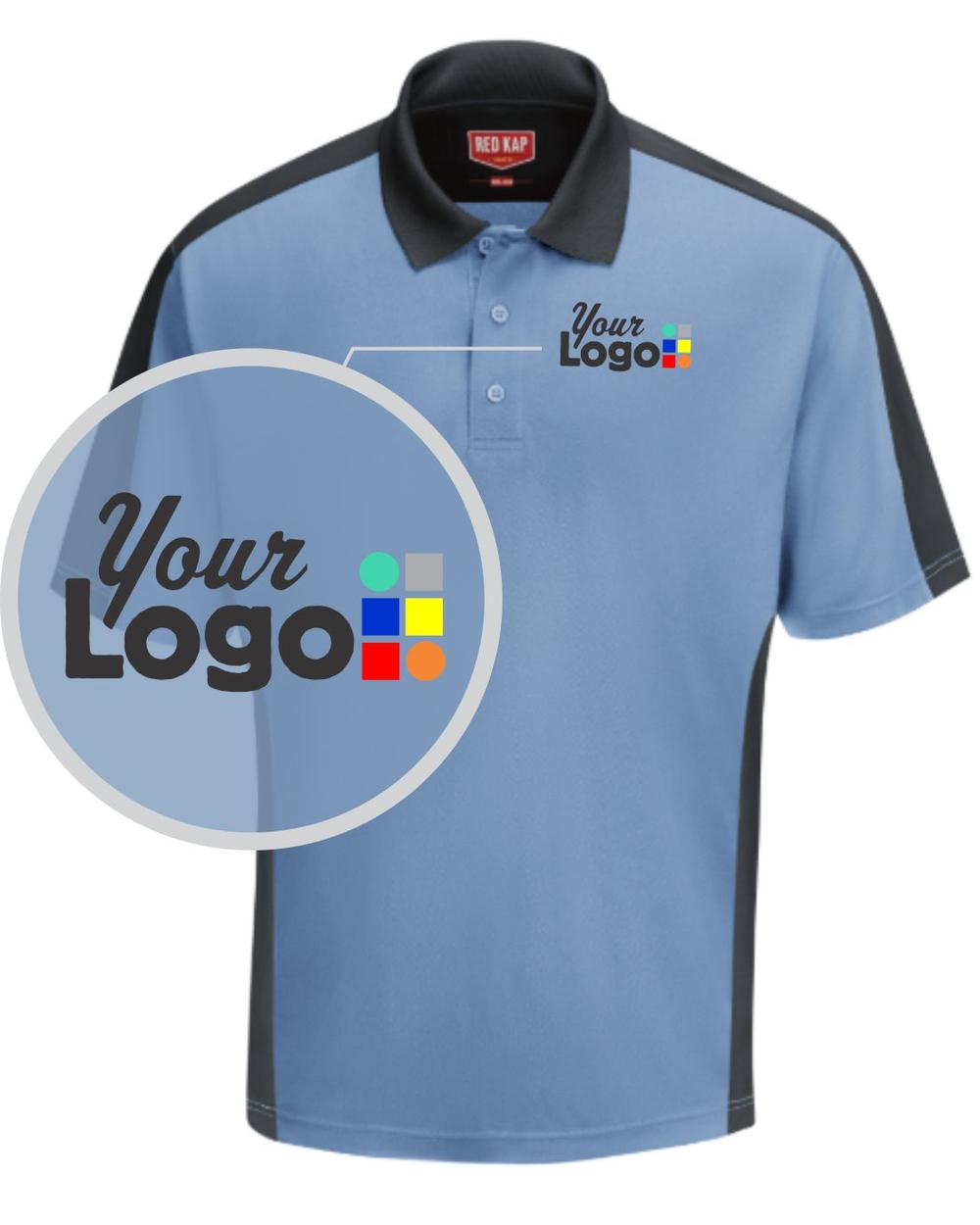 RedKap S/S Tone-Panel Custom Golf Shirt, color: Medium Blue/Charcoal