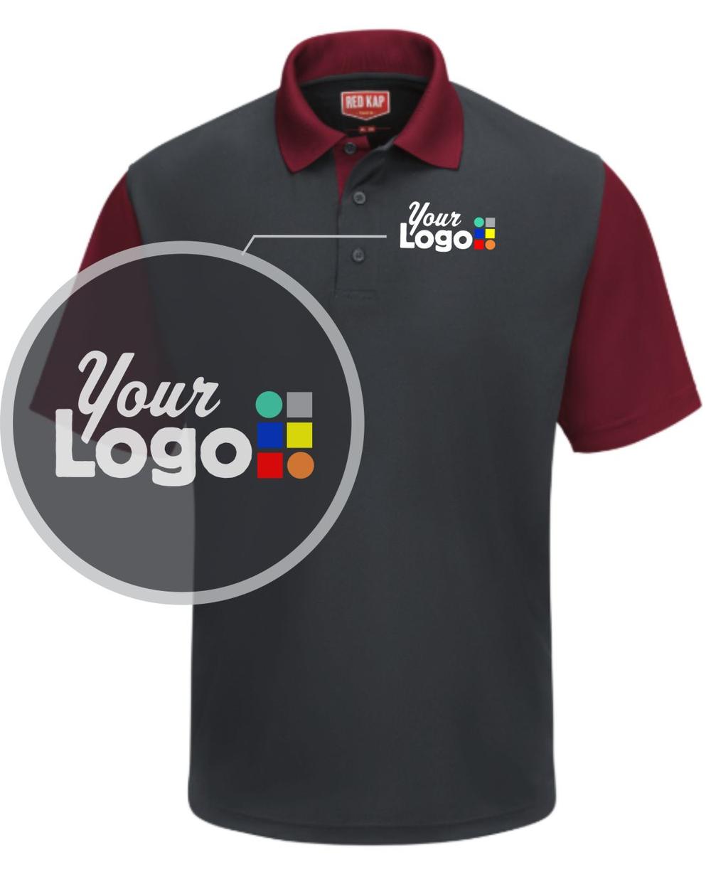 RedKap S/S ColorBlock Custom Golf Shirt, color: Charcoal/Burgundy