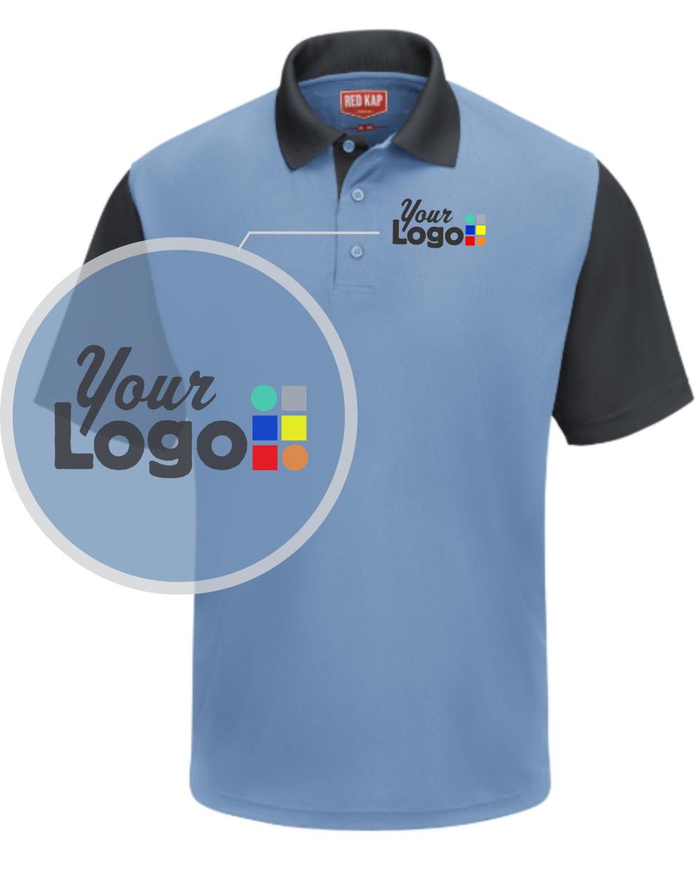 RedKap S/S ColorBlock Custom Golf Shirt, color: Medium Blue/Charcoal