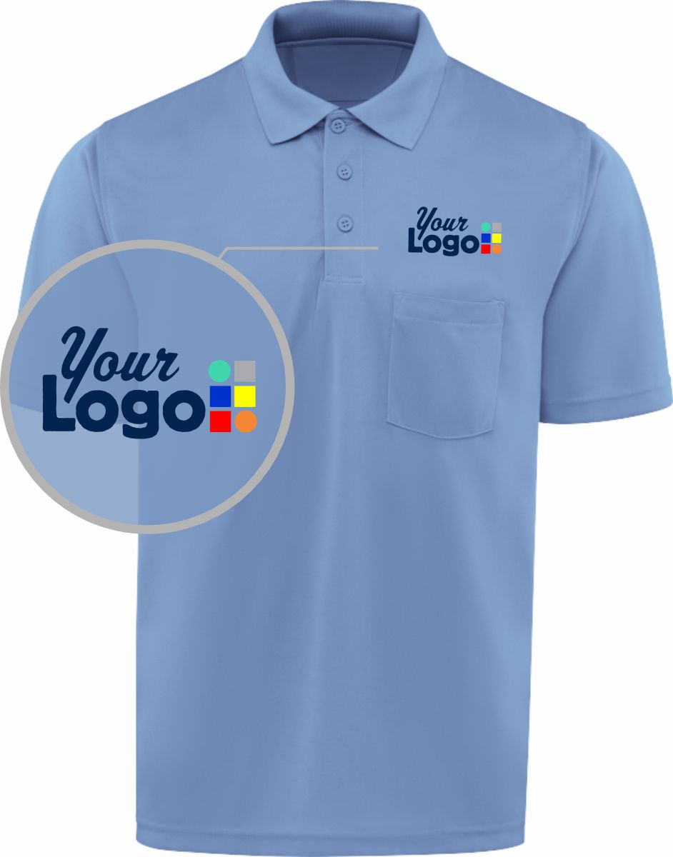 RedKap S/S Performance Knit Pocket Custom Golf Shirt, color: Medium Blue