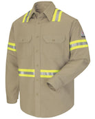 Bulwark L/S Hi-Visibility Uniform Flame Resistant Shirt, color: Khaki