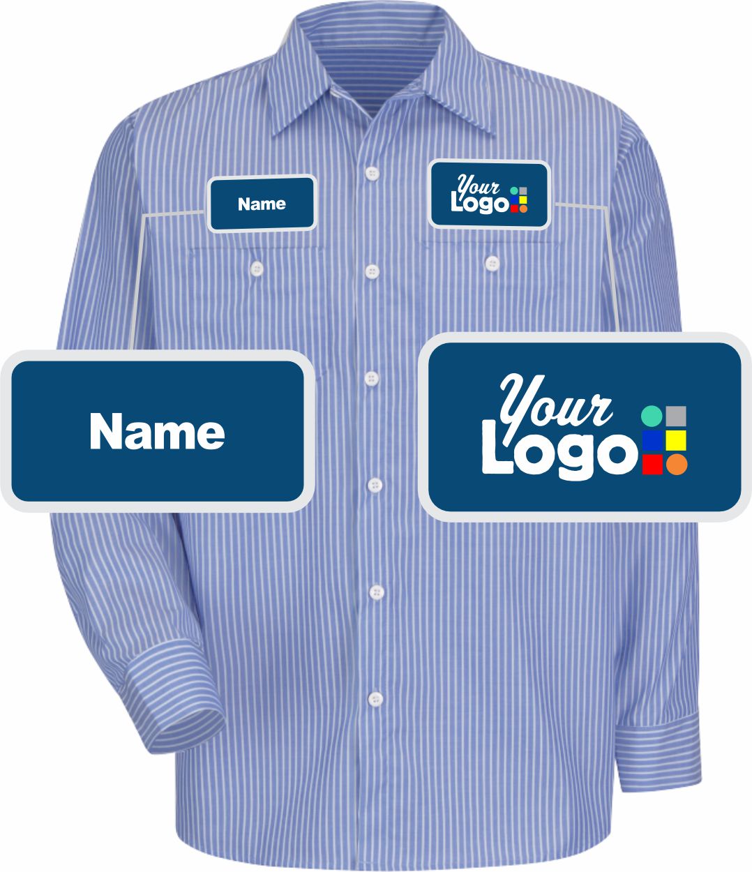 RedKap L/S Stripe Custom Work Shirt, color: GM Blue/White Stripe