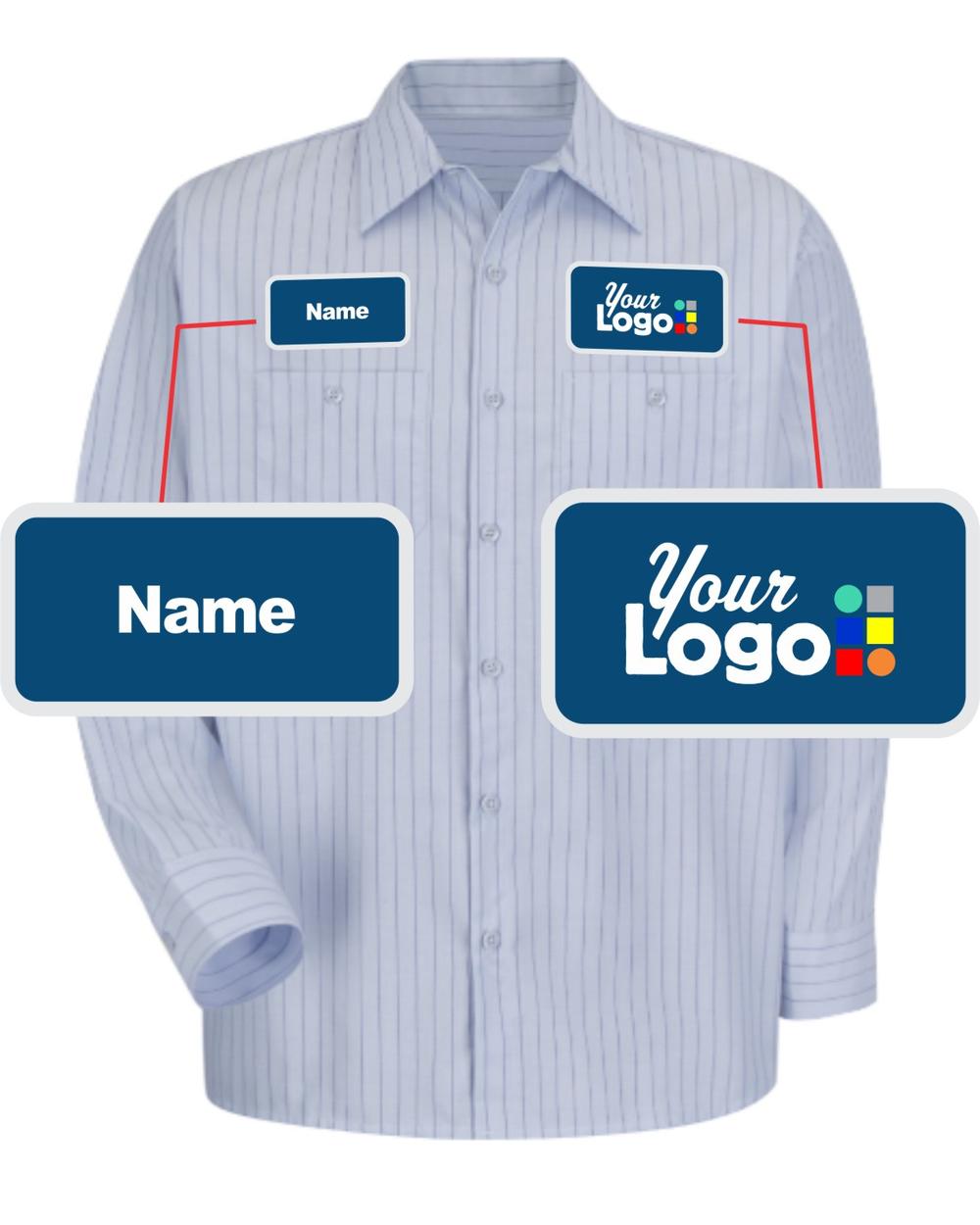 RedKap L/S Stripe Custom Work Shirt, color: Light Blue/Navy Stripe