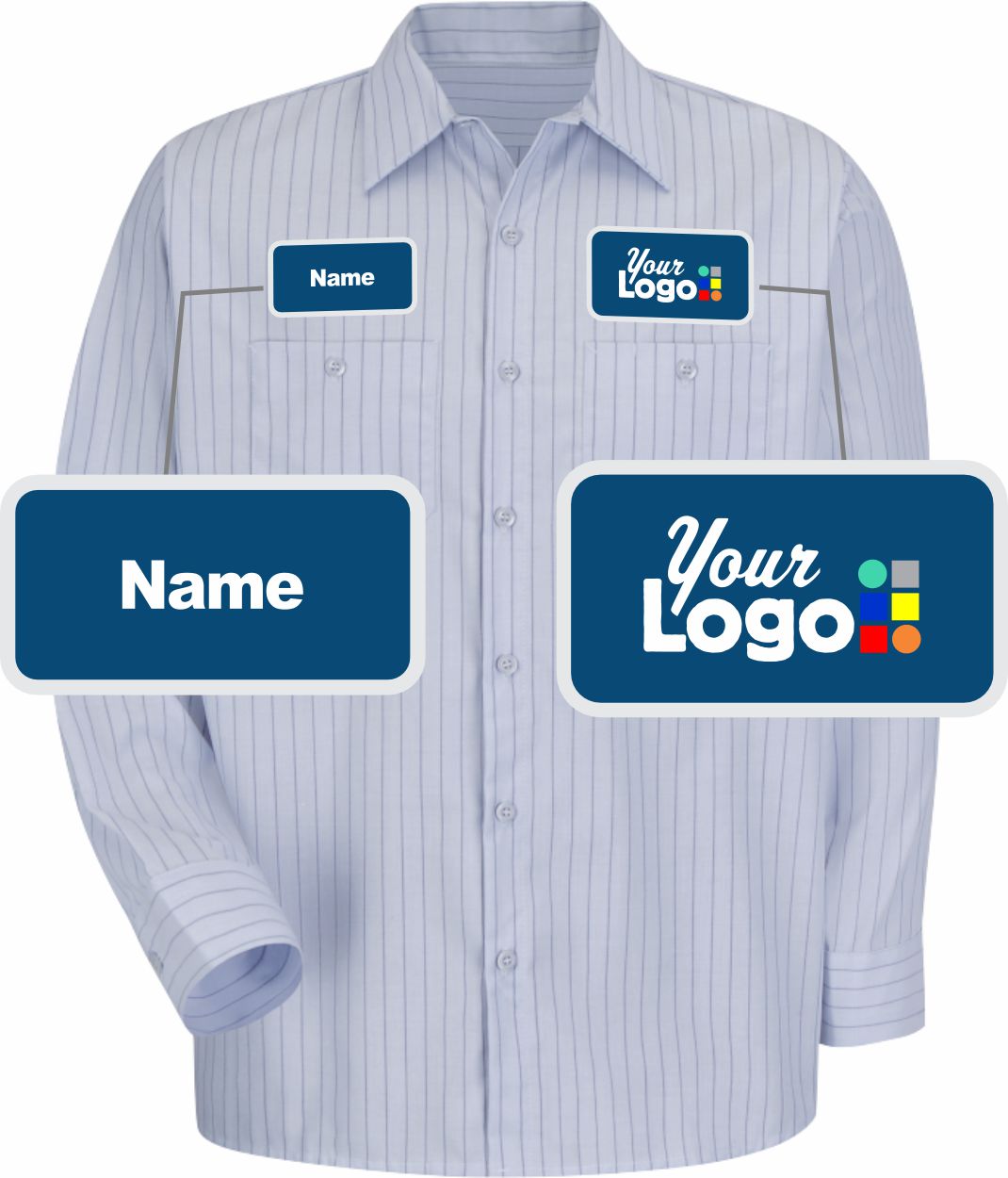 RedKap L/S Stripe Custom Work Shirt, color: Light Blue/Navy Stripe