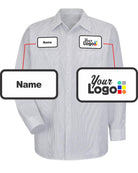 RedKap L/S Stripe Custom Work Shirt, color: White/Charcoal Stripe