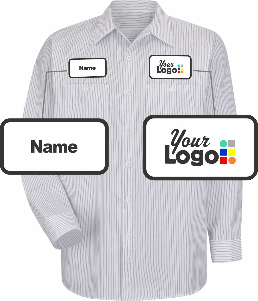 RedKap L/S Stripe Custom Work Shirt, color: White/Charcoal Stripe