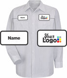 RedKap L/S Stripe Custom Work Shirt, color: White/Charcoal Stripe