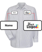 RedKap L/S Stripe Custom Work Shirt, color: White/Charcoal Stripe