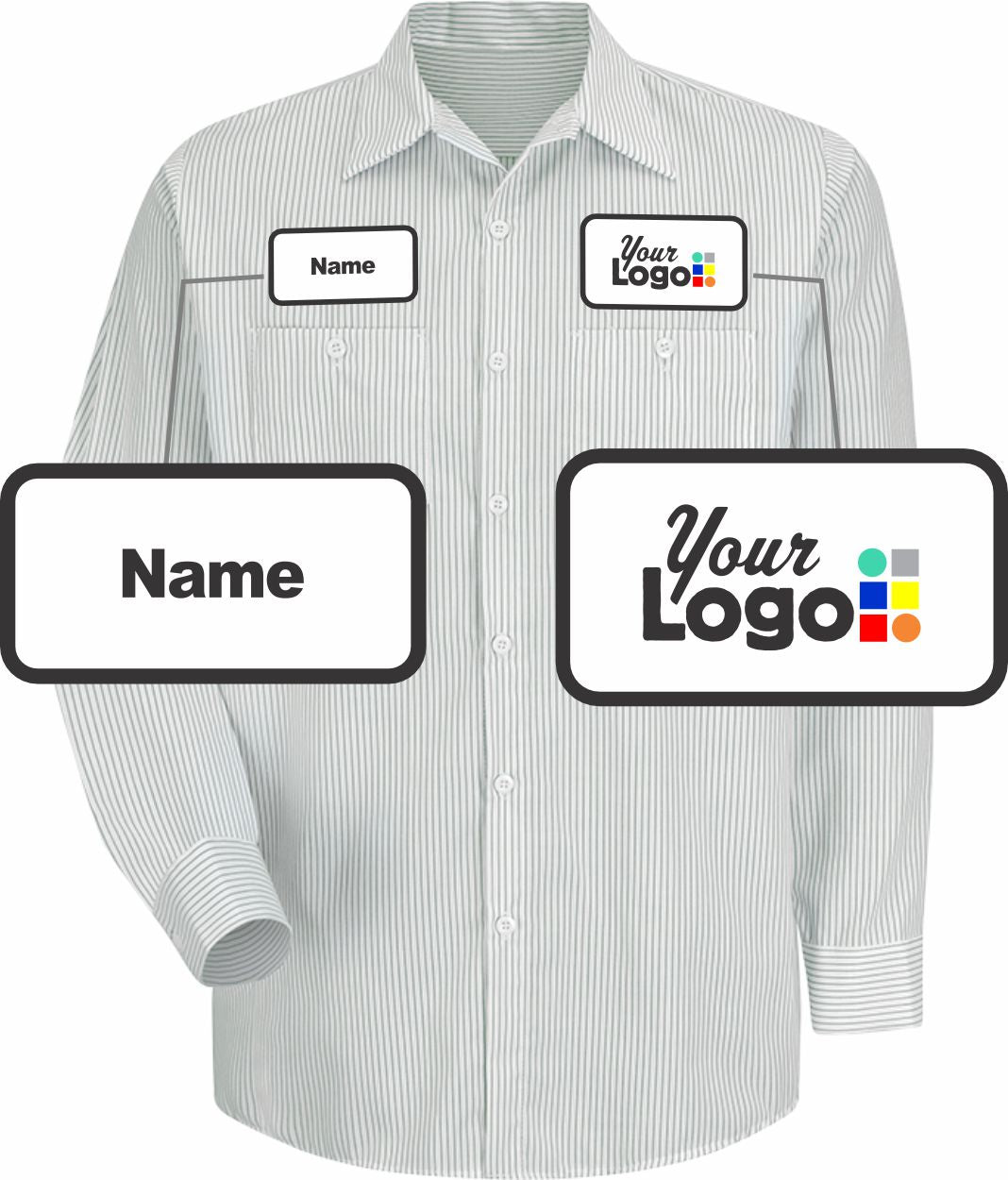 RedKap L/S Stripe Custom Work Shirt, color: White/Green Stripe