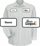 RedKap L/S Stripe Custom Work Shirt, color: White/Green Stripe